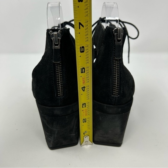 Eileen Fisher Black Lace Up Strappy Wedge Sandals Open Toe Size 9 Back Zipper - Picture 7 of 12